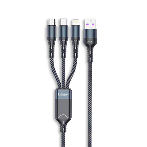 Login LT-333 Quick Charge Denim Braided 3-In-1 Data Cable