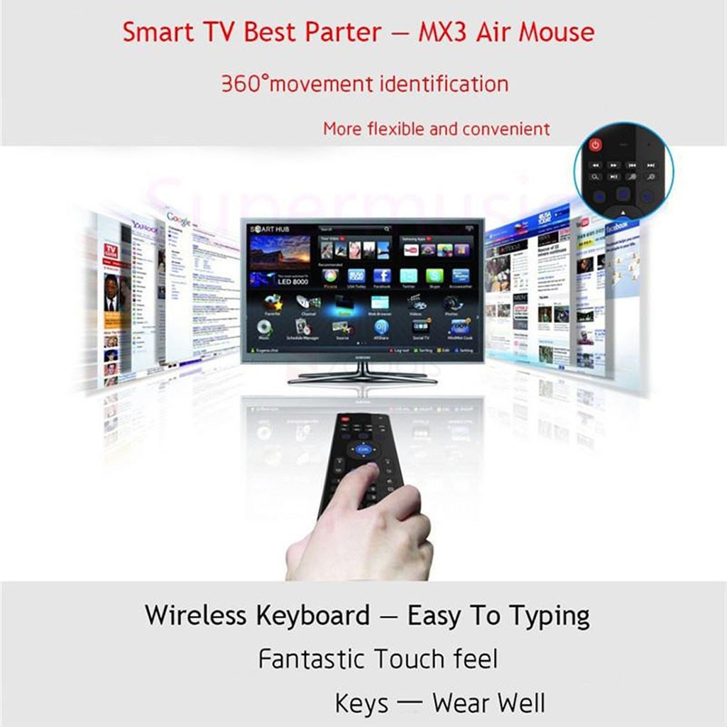 MX3 Air Mouse Wireless Keyboard Remote Voice Control For Android Smart TV BOX - Black