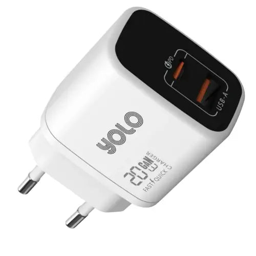 Yolo Y-202 GaN Charger 20w Dual Ports USB-A + Type-C – White