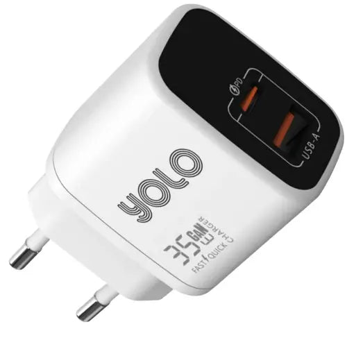 Yolo Y-351 GaN Charger 35w Dual Ports USB-A + Type-C – White