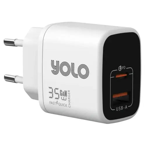Yolo Y-351 GaN Charger 35w Dual Ports USB-A + Type-C – White